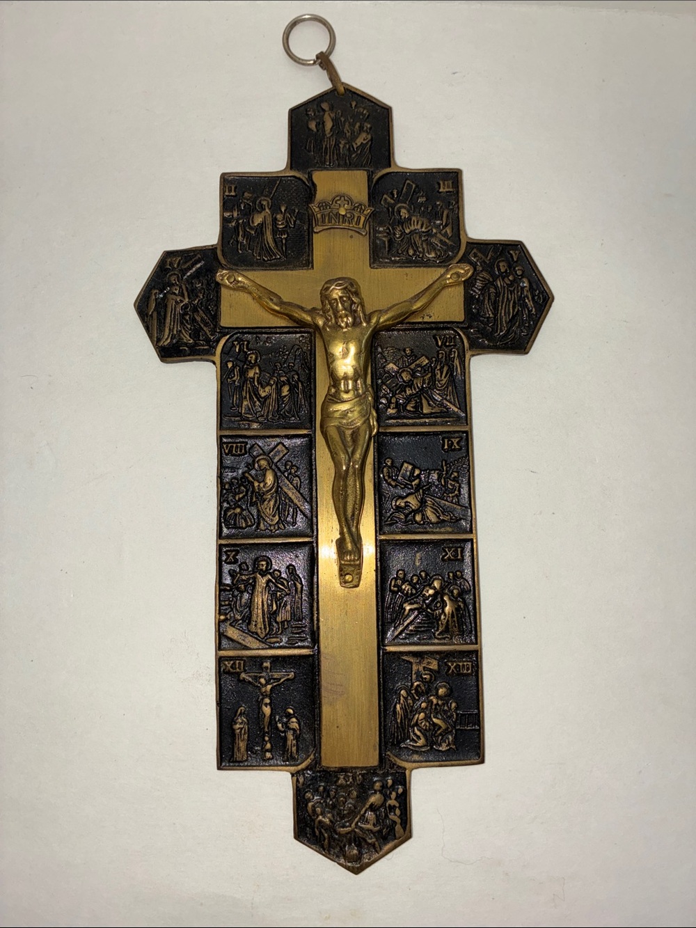 Brass Wall Crucifix with Stations of the Cross